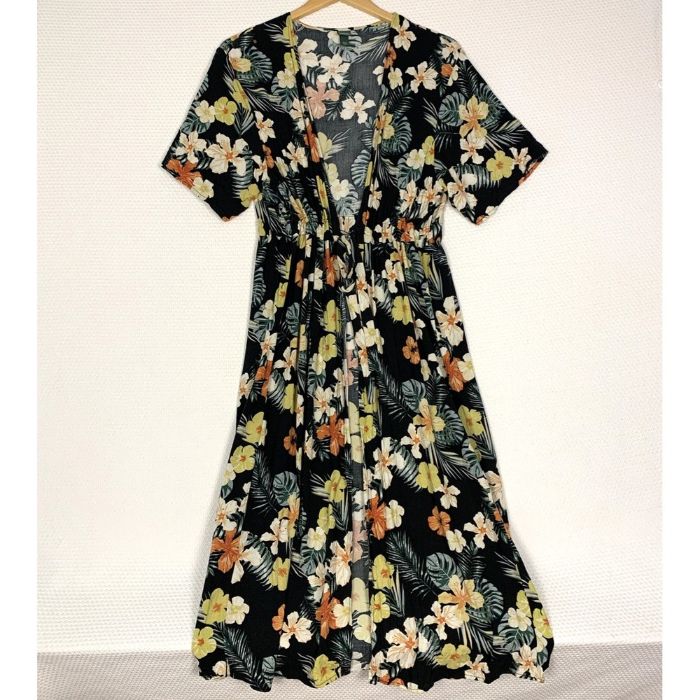 Wild Fable Tropical Floral Wrap Dress Womens Medium Large Short Sleeve Midi